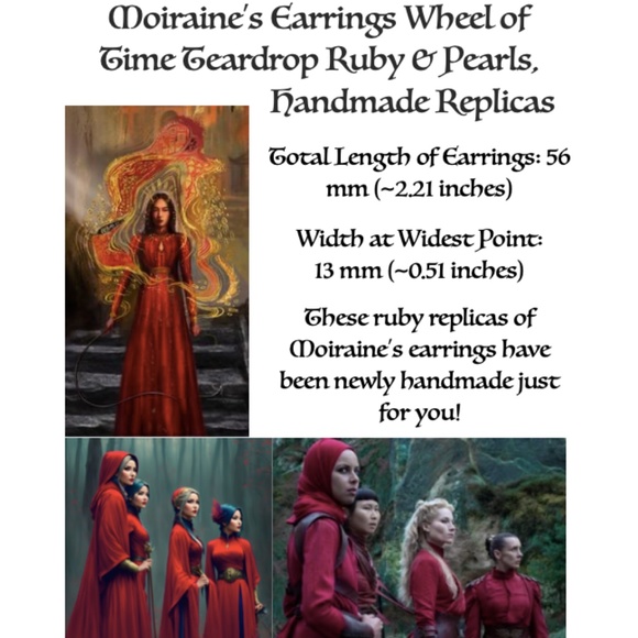 Moiraine’s Earrings Wheel of Time Teardrop Ruby & Pearls, Handmade Replicas - Picture 14 of 15